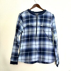 Columbia Blue Half Zip Long Sleeve Plaid